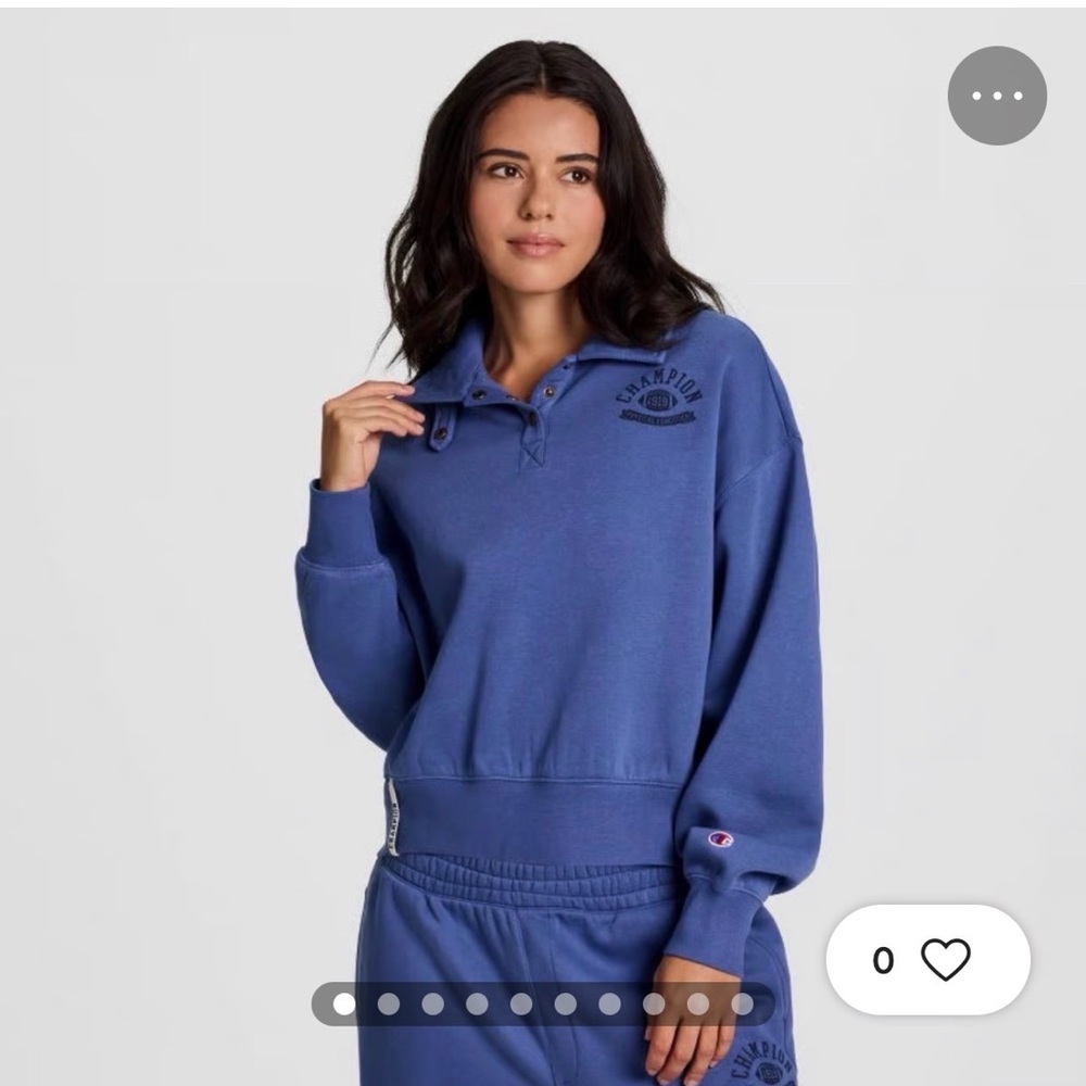 NWT LIMITED Champion Rec Center Snap Crop Pullover Sweatshirt Sweater Blue SMALL